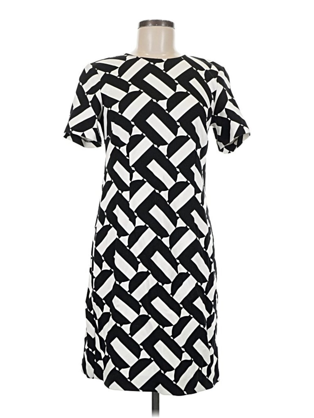 NWOT Trina Turk geometric art deco black & white print dress, size Medium